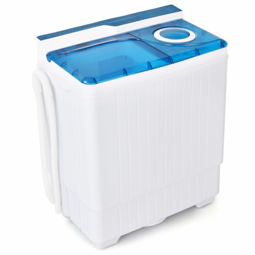 Portable Semi-automatic Washing Machine 26 lbs Twin Tub Laundry Washer Blue Perspective: front