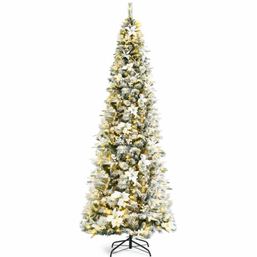 5 6 7 8 FT Pre Lit Artificial Snow Flocked Christmas Tree Hinged