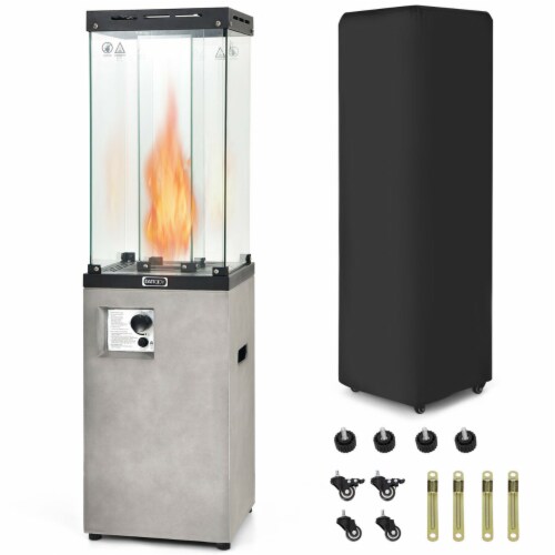 41,000 BTU Propane Patio Heater Glass Tube Standing Gas Heater w/ Cover