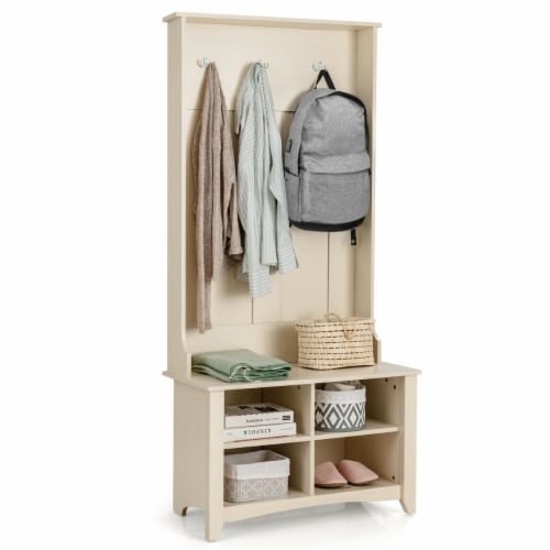 Hall Tree Storage Bench Entry Stand Coat Hat Rack with Shelf 3
