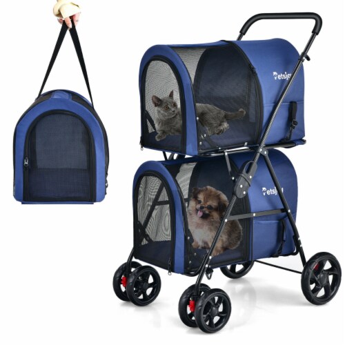 4 in 1 Double Pet Stroller w Detachable Carrier Travel Carriage