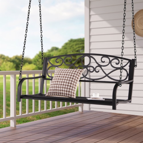 Patio Hanging Porch Swing Outdoor 2 Person Metal Swing Bench Chair