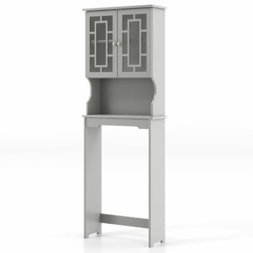 Grey Bathroom Over The Toilet Space Saver Storage Cabinet Organizer Shelf Perspective: front