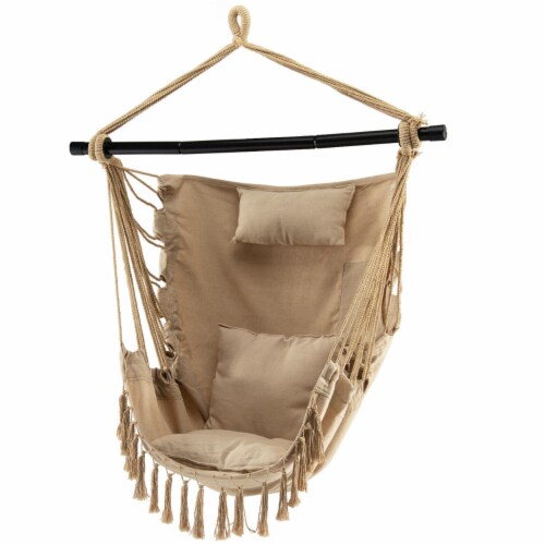 Hammock Chair w/ Soft Pillow Cushions Pocket Hanging Rope Swing