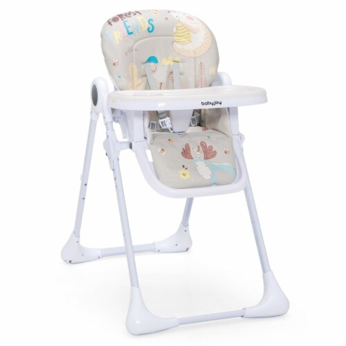 Baby High Chair Folding Feeding Chair W/ Multiple Recline & Height Positions Grey Perspective: front