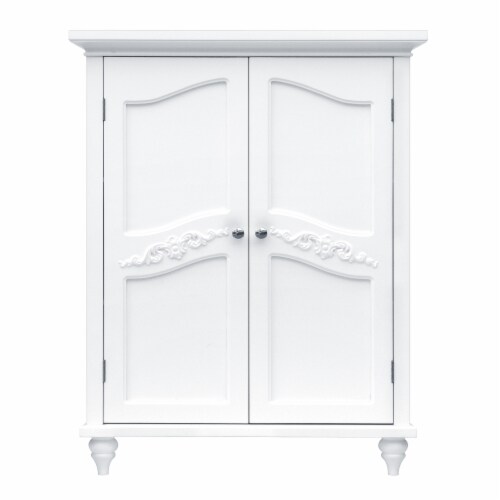Elegant Home Fashions Wooden Bathroom Versailles Floor Storage Cabinet Space Saver, White Perspective: front