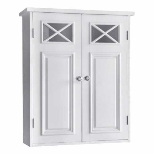 Elegant Home Fashions Wooden Bathroom Cross Molding Wall Storage Cabinet Space Saver, White Perspective: front