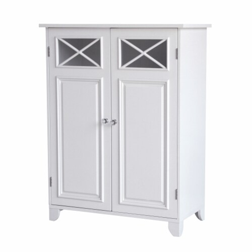 Elegant Home Fashions Wooden Bathroom Floor Cabinet 2 Doors White Dawson 6841 Perspective: front