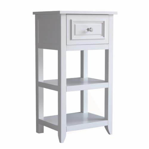 Elegant Home Fashions Wooden Bathroom Floor Storage Cabinet Space Saver Organizer, White Perspective: front