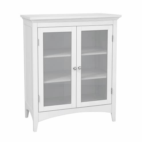 Elegant Home Fashions Wooden Bathroom Floor Storage Cabinet Space Saver w/ Glass Doors White Perspective: front