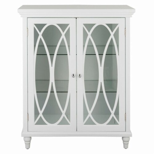 Elegant Home Fashions Wooden Bathroom Floor Storage Cabinet Living Room Space Saver, White Perspective: front