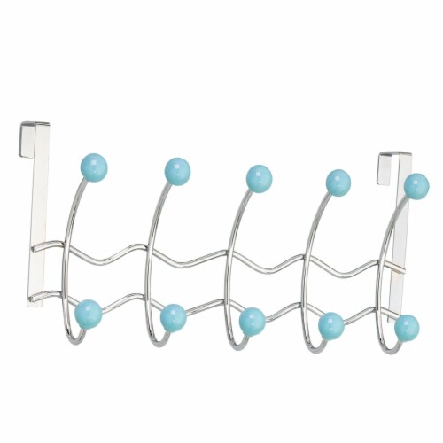Elegant Home Fashions Bathroom Over The Door Hanger 5 Hooks Chrome Teal OTD-3807 Perspective: front