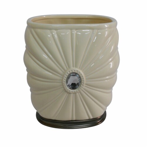 Elegant Home Fashions Bathroom Waste Basket Jemma Ivory & Silver Gem AC13206 Perspective: front