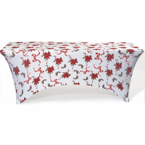 Iceberg 16725 6 ft. Poinsettias Stretch Fabric Table Cover Perspective: front