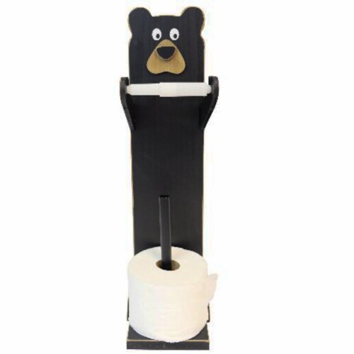 Whimsical Hand Painted Black Bear Standing Wooden Toilet Paper