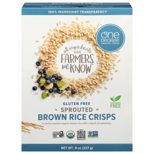 One Degree Organic Foods Gluten Free Sprouted Brown Rice Crisps Cereal Perspective: front