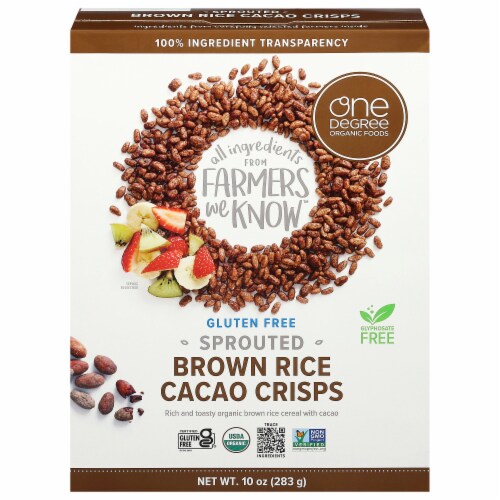 One Degree Organic Foods Sprouted Brown Rice Cacao Crisps Cereal Perspective: front