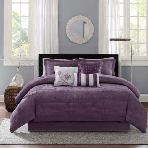 Madison Park Hampton 7 Piece Comforter Set, Plum - Queen Perspective: front