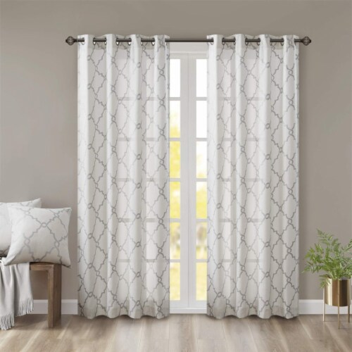 Madison Park Westmont Fretwork Print Grommet Top Window Curtain - Ivory Perspective: front
