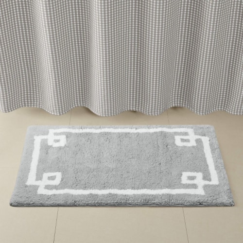 Madison Park Evan Cotton Tufted Washable Bath Mat, Luxury Solid Bathroom Rugs, 24X40, Grey Perspective: front