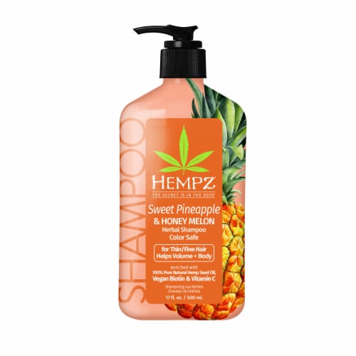 Hempz Sweet Pineapple & Honey Melon Herbal Shampoo with Vegan Biotin & Vitamin C for Thin/Fine Hair Perspective: front