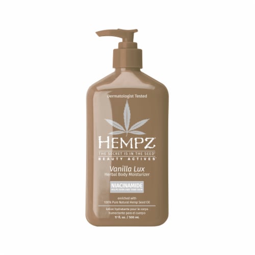 Hempz Beauty Actives Vanilla Lux Herbal Body Moisturizer with Niacinamide Perspective: front
