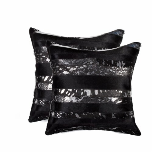 18 X 18 Black And Silver Cowhide Throw Pillow