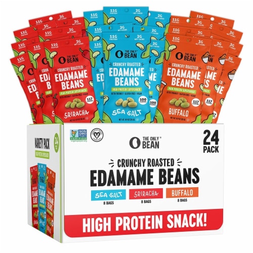 The Only Bean Crunchy Roasted Edamame - High Protein, 0.9oz 24 Pack Perspective: front