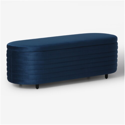 WestinTrends 54 Mid Century Modern Upholstered Velvet Tufted Oval Storage Bench Navy Blue 1 Unit King Soopers