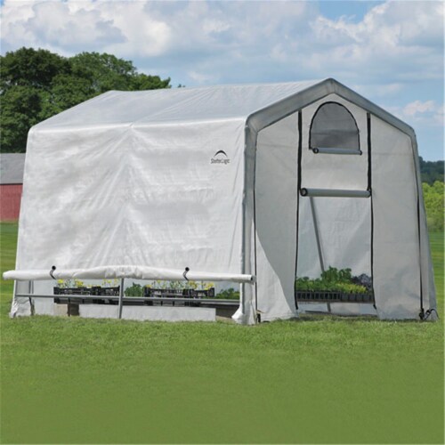 ShelterLogic 70656 10x10x8 ft. - 3x3x2-4 m - 3 - Rib Peak Style Grow It Greenhouse-in-a-Box Perspective: front