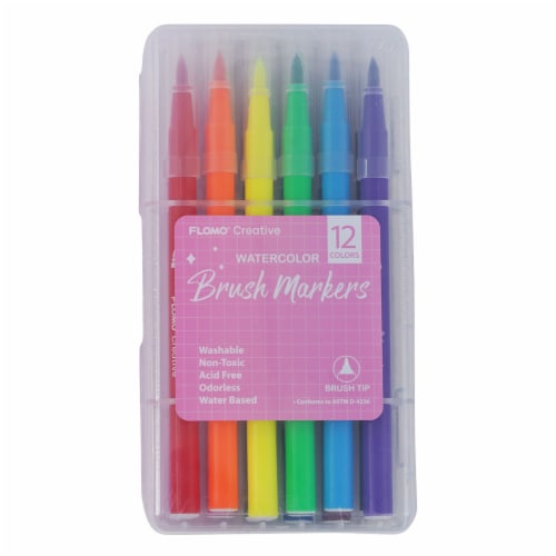 FLOMO Water Color Markers Brush Tip in Reusable Case Perspective: front