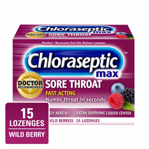 Chloraseptic Max Strength Wild Berries Sore Throat Lozenges Perspective: front
