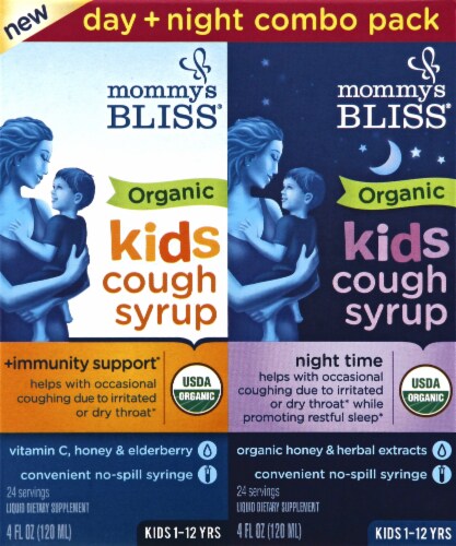 Mommy's Bliss Organic Kids Cough Syrup & Mucus Relief + Immunity Boost Liquid Combo Pack Perspective: front