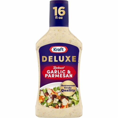 Kraft Deluxe Robust Garlic and Parmesan Salad Dressing (16 oz Bottle) Perspective: front