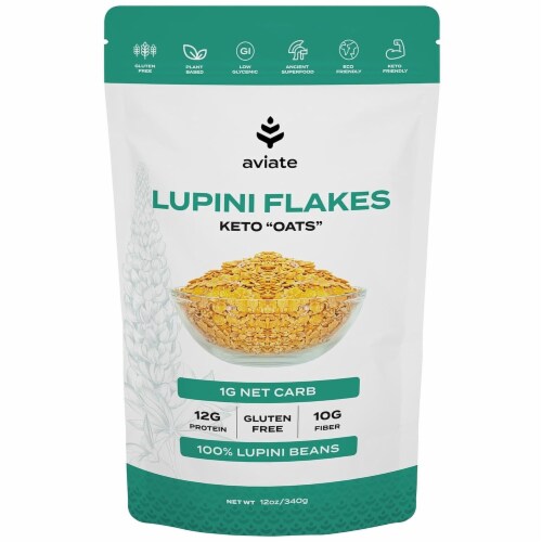 Aviate Lupini Flakes, Keto & Vegan Friendly Superfood, 12 oz (Pack of 1), High Protein & Low Perspective: front