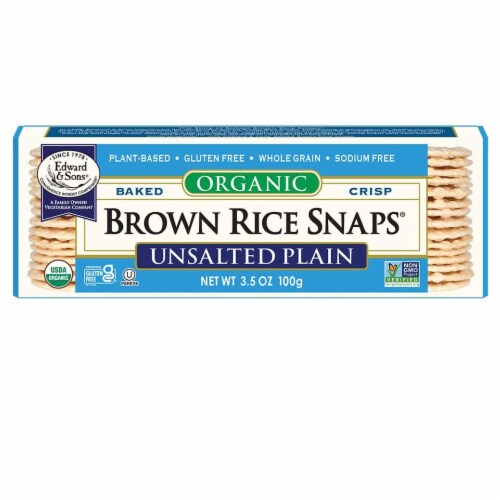 Organic Unsalted Plain Brown Rice Snaps Oven Baked Rice Crackers 3.5 Oz