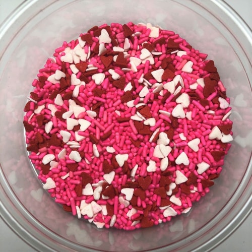 Valentine Hearts and Sprinkle Mix Red Pink White Topping Sprinkles 8 ounces Perspective: front