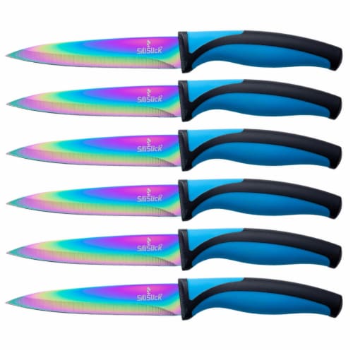 SiliSlick Stainless Steel Steak Knife Set of 6 - Rainbow Iridescent Blue  Handle - Titanium, 1 unit - Foods Co.