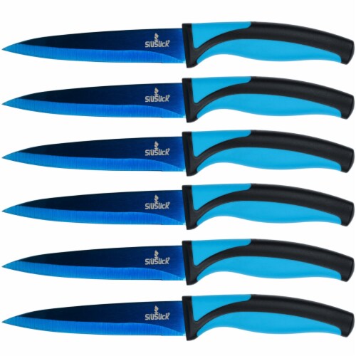 Silislick Stainless Steel Steak Knife Set Of 6 -Blue Handle And Blue ...