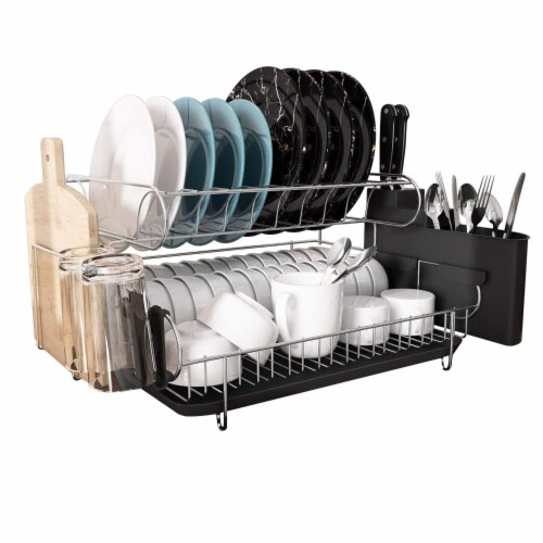 Double Tier Stainless Steel Dish Rack With Drainboard Set And Utensil  Holder, 1 unit - Fred Meyer