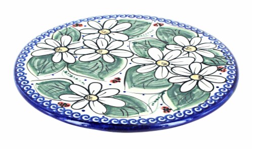 Blue Rose Polish Pottery Ladybug Trivet Perspective: front
