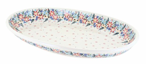 Blue Rose Polish Pottery Tara Oval Platter Perspective: front