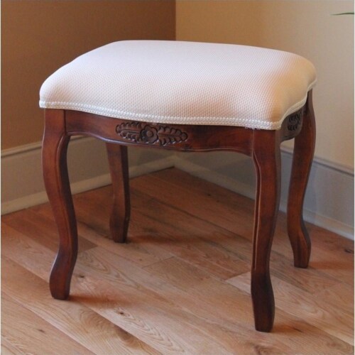 Pemberly Row Vanity Stool in Walnut Stain Perspective: front