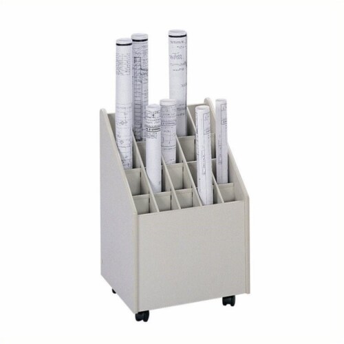 20 Compartment Mobile Roll Files Organizer in Putty Gray-Scranton & Co Perspective: front