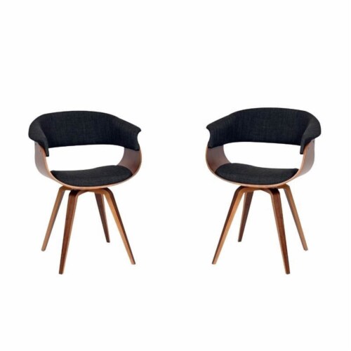 (Set of 2) Mid Century Modern Fabric Accent Chair in Charcoal Perspective: front