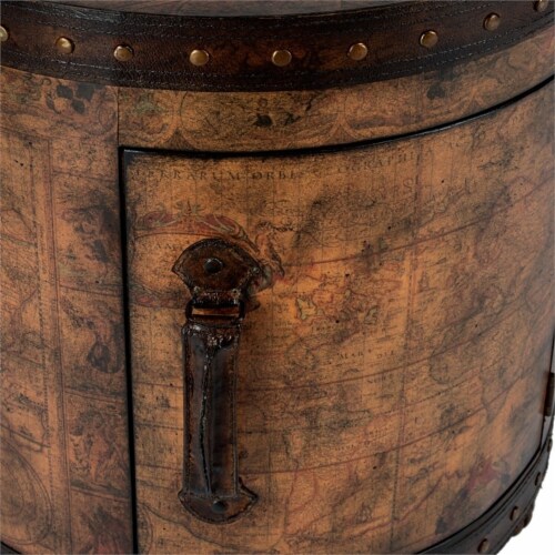Beaumont Lane Round Traditional Wood Duffel End Table in Brown Perspective: front