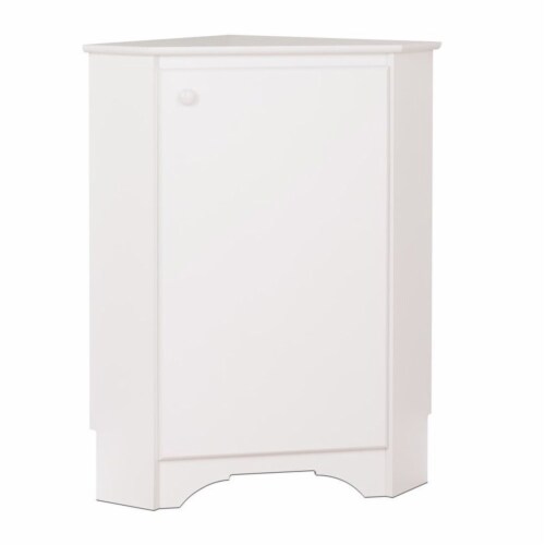 Atlin Designs Modern Wood Corner Storage Cabinet in Elite White Perspective: front
