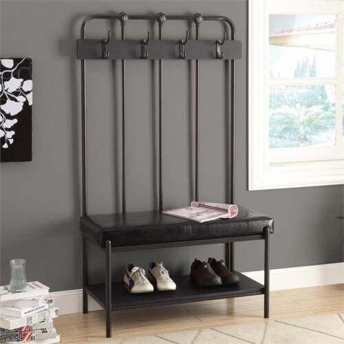 Pemberly Row Metal Hall Tree Entry Bench in Charcoal Gray 1