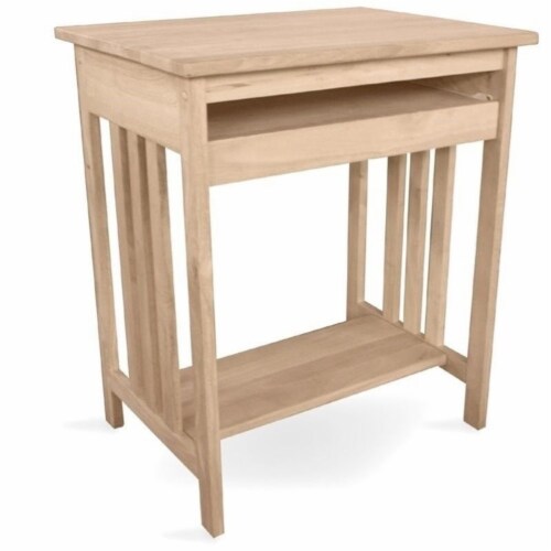 Pemberly Row Unfinished Mission Wood Computer Cart Perspective: front