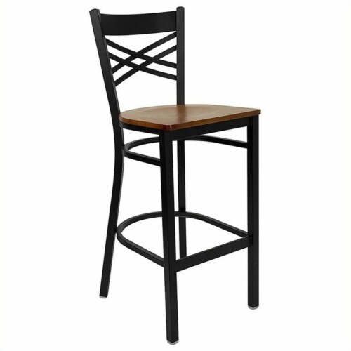 Bowery Hill 29  Black Back Metal Bar Stool in Cherry Perspective: front